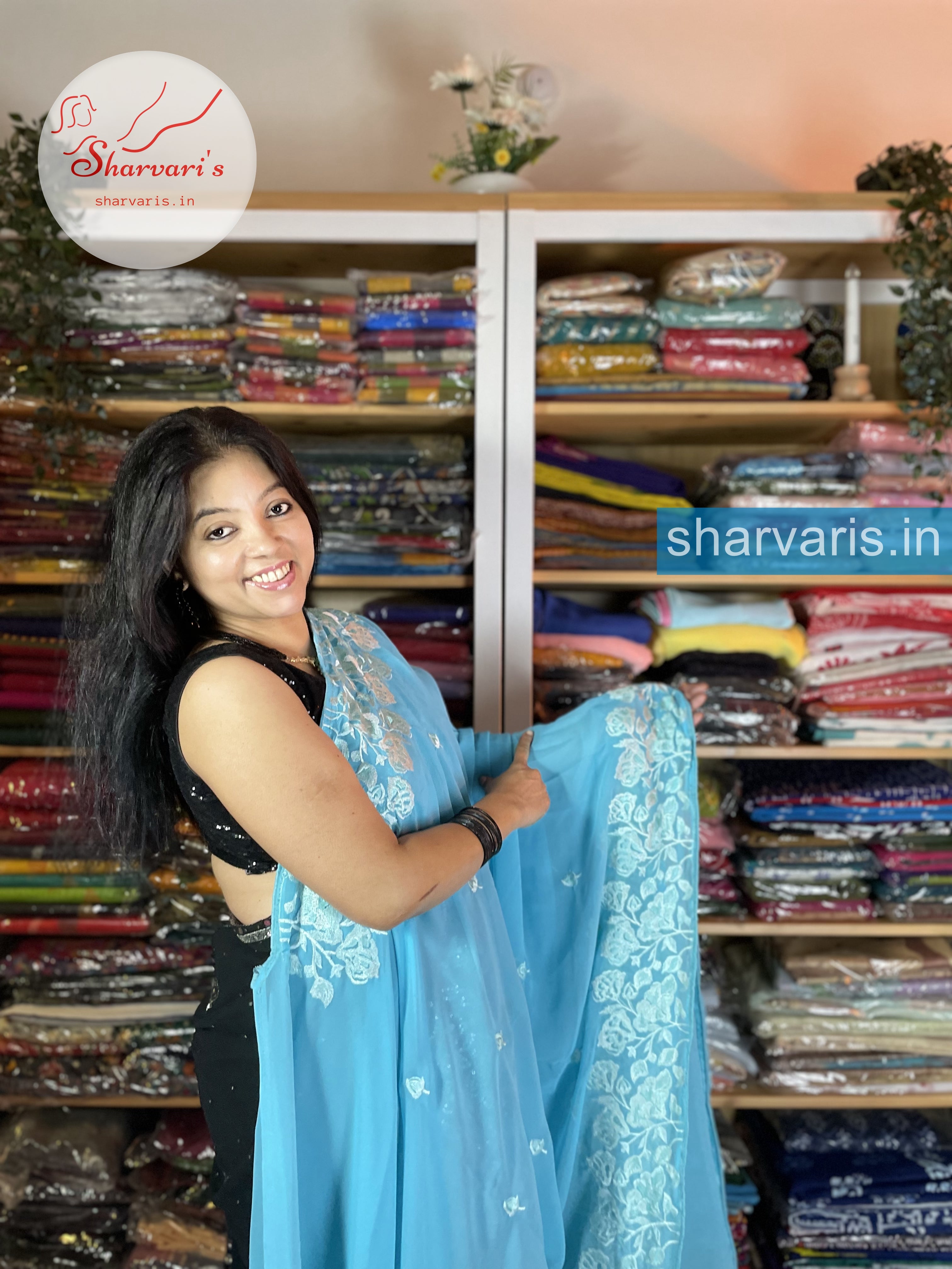 Sky Blue Cotton Saree – StylebyPanaaash