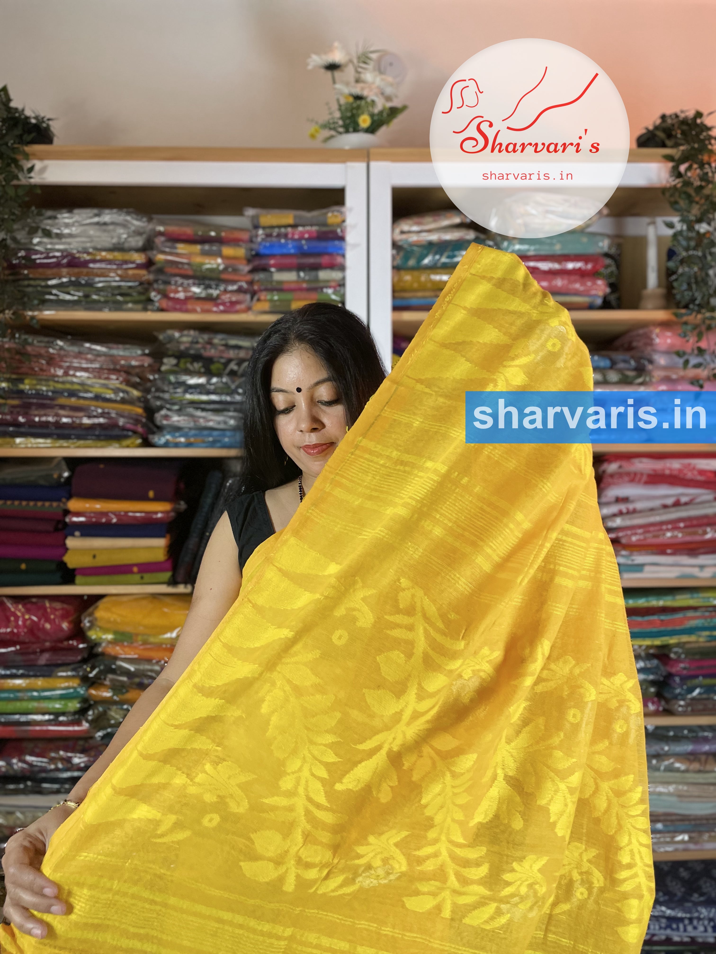 Red Yellow Dhakai Jamdani Saree – Howrah Stores Online