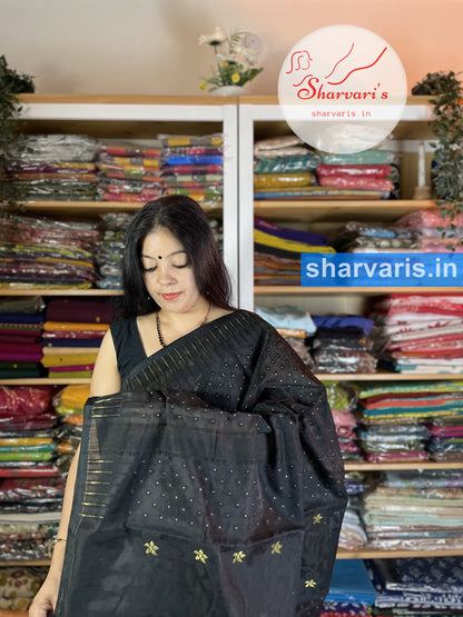 Black Thousand Buttas Saree with Gold Floral Woven Patterns