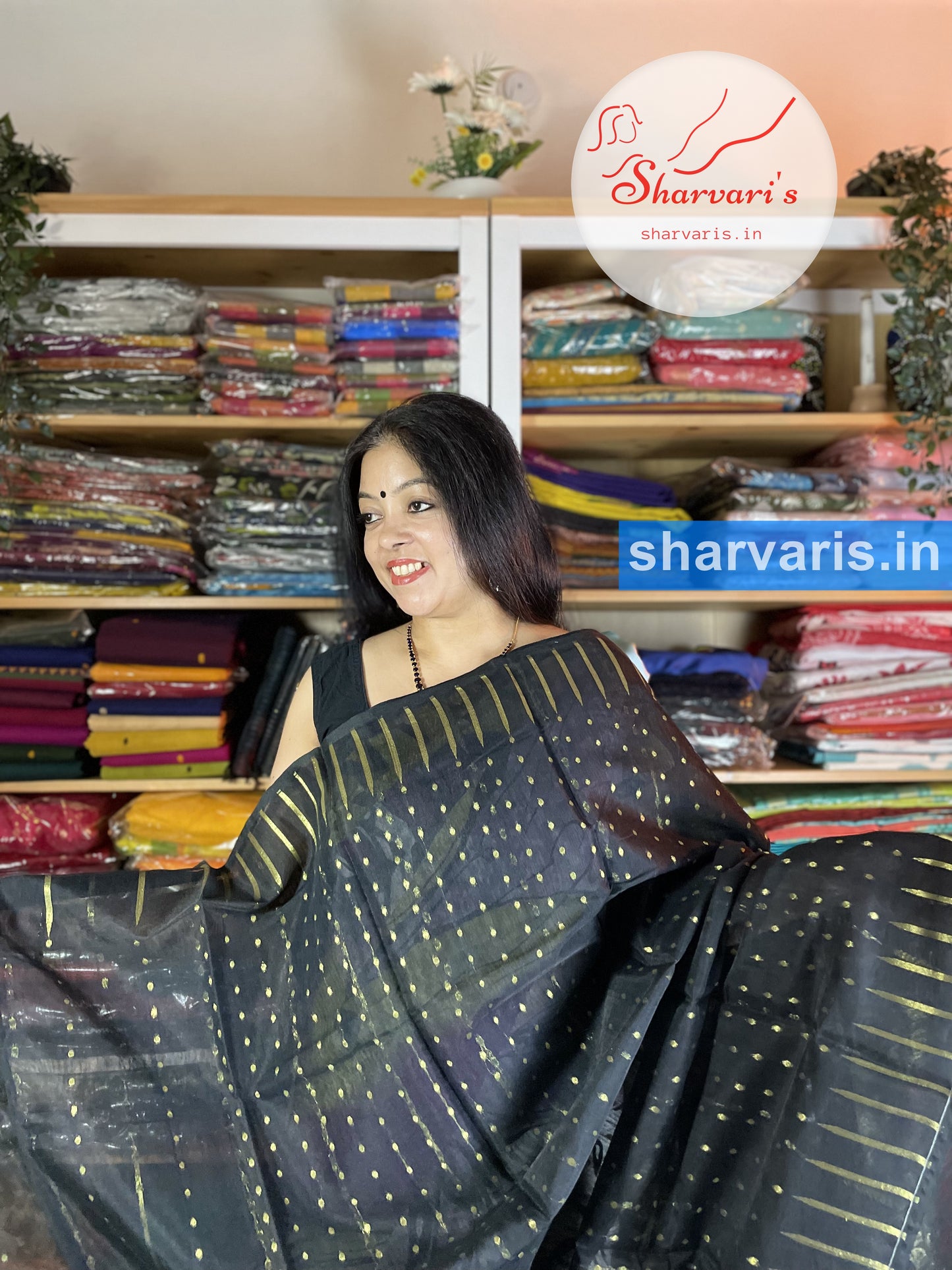 Black Thousand Buttas Saree with Gold Paisley Patterns