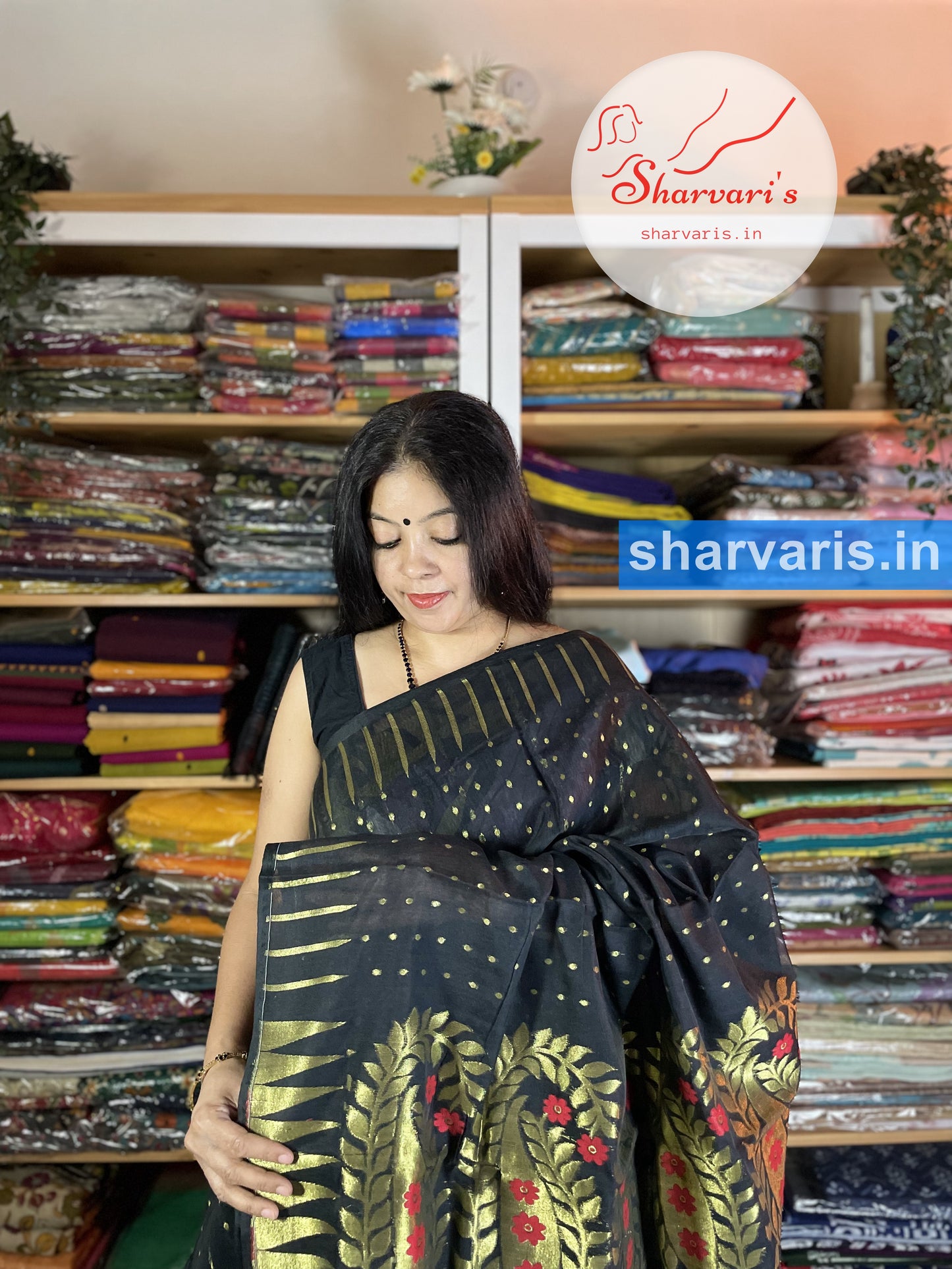 Black Thousand Buttas Saree with Gold Paisley Patterns