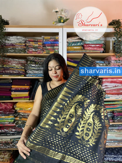 Black and Gold Thousand Buttas Saree with Paisley Patterns