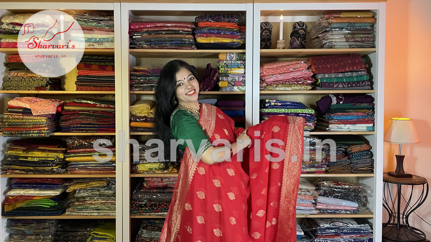 Red Banarasi Semi Khaddi Georgette Saree