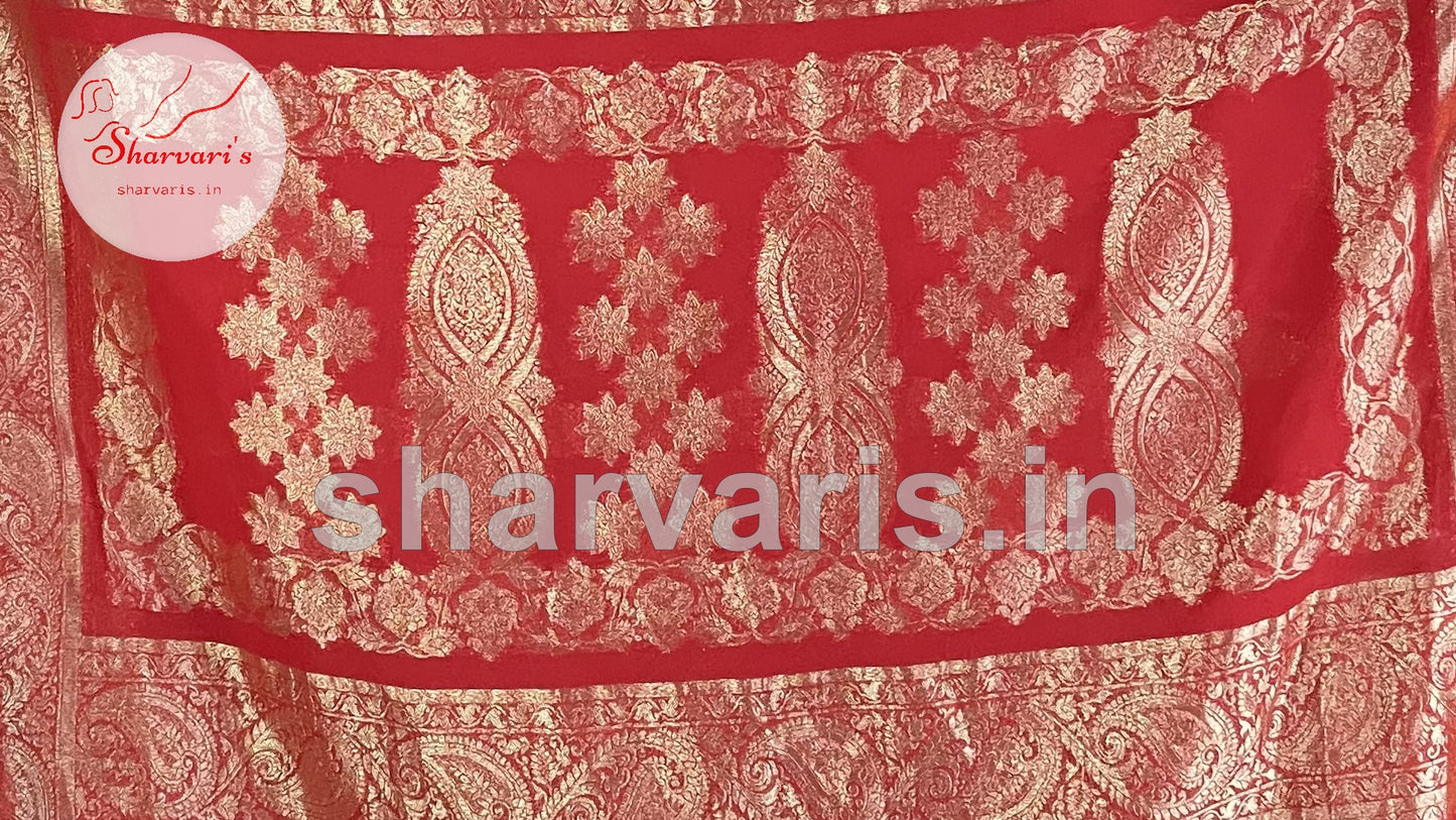 Red Banarasi Semi Khaddi Georgette Saree