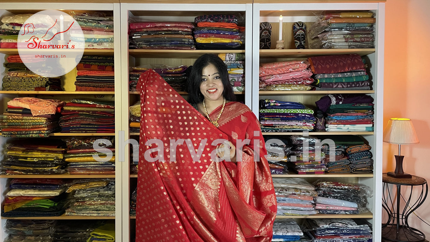 Red Banarasi Semi Khaddi Georgette Saree