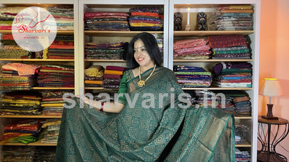 Bottle Green Linen Cotton Copper Brasso Saree