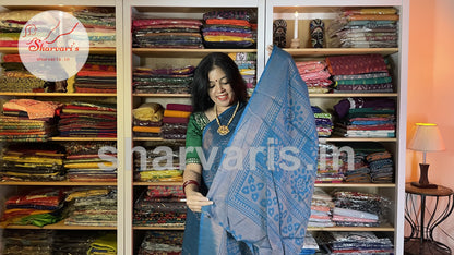 Imperial Blue Linen Cotton Copper Brasso Saree