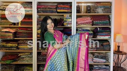 Dual Tone Blusih Grey and Pink Pure Pochampally Double Ikkat Silk saree