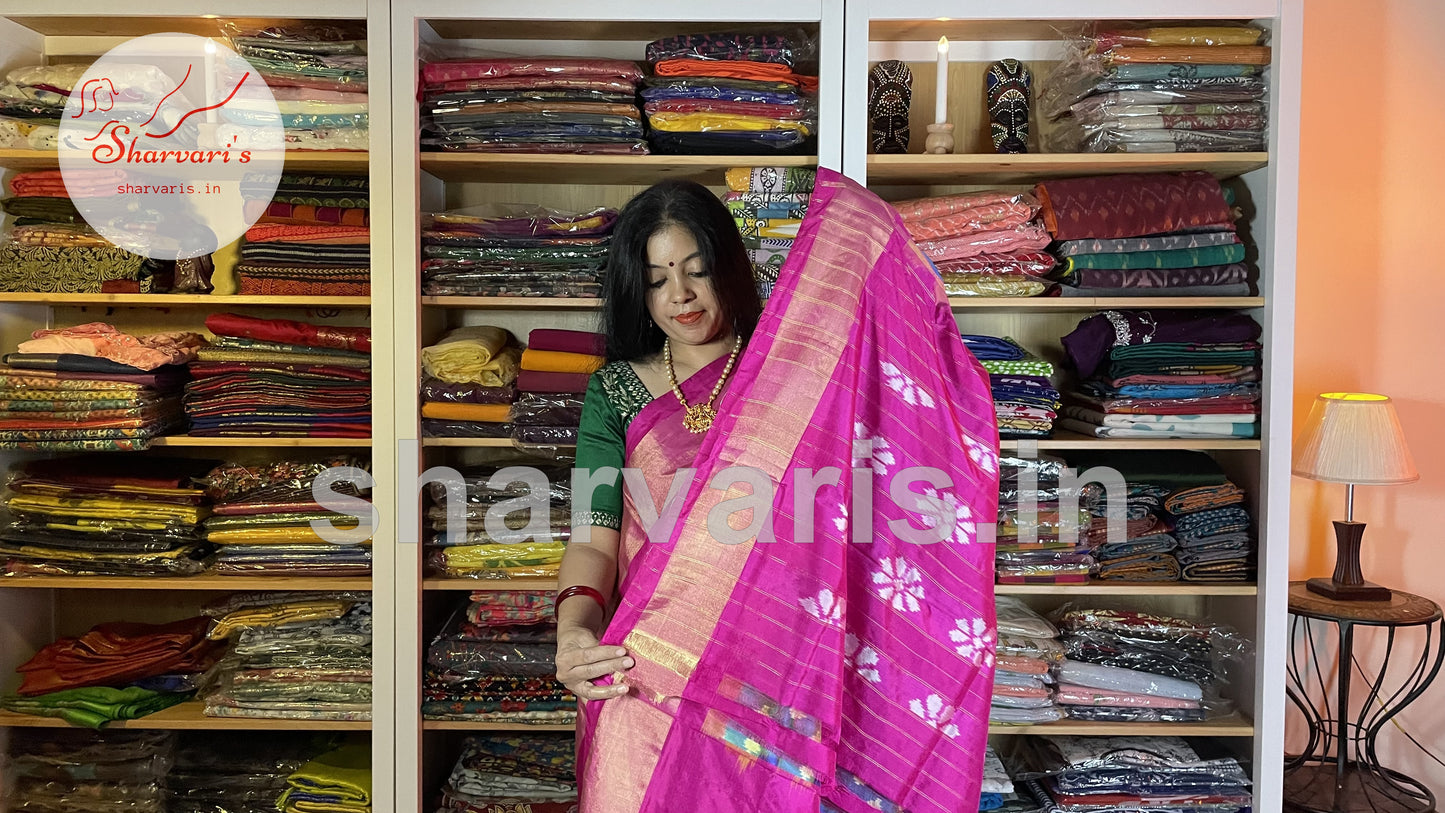 Dual Tone Blusih Grey and Pink Pure Pochampally Double Ikkat Silk saree