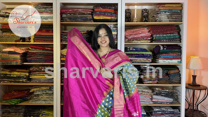 Dual Tone Blusih Grey and Pink Pure Pochampally Double Ikkat Silk saree