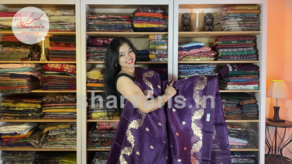 Purple Pure Kora Banarasi Silk Saree with Maheen Work