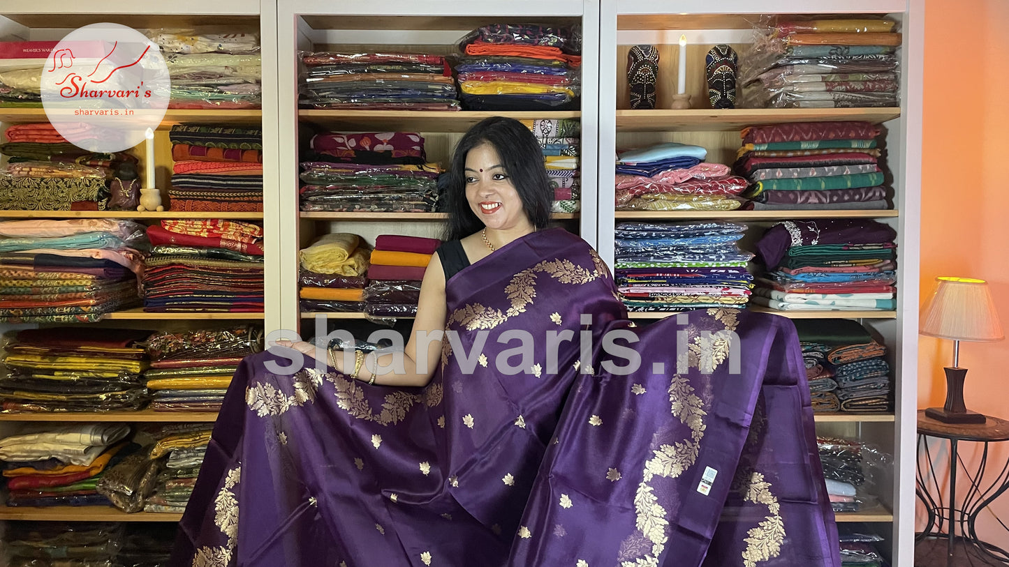 Purple Pure Kora Banarasi Silk Saree with Maheen Work