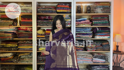 Purple Pure Kora Banarasi Silk Saree with Maheen Work