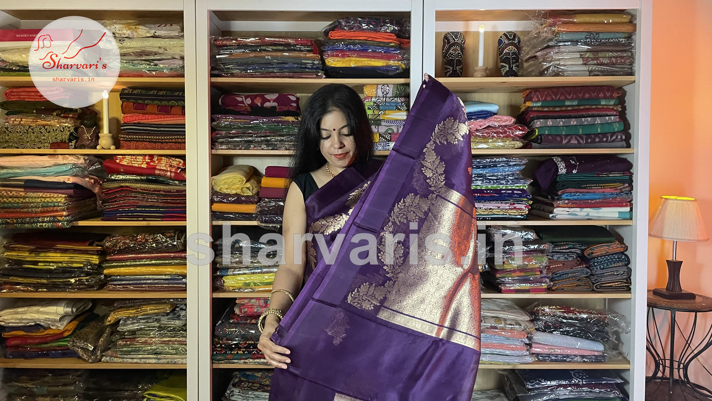 Purple Pure Kora Banarasi Silk Saree with Maheen Work