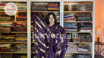 Purple Pure Kora Banarasi Silk Saree with Maheen Work