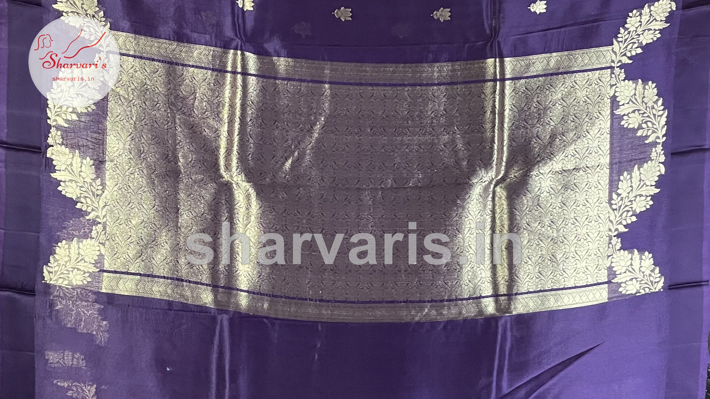 Purple Pure Kora Banarasi Silk Saree with Maheen Work