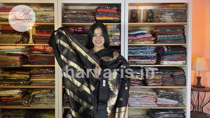 Black Pure Kora Banarasi Silk Saree with Maheen Work