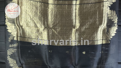 Black Pure Kora Banarasi Silk Saree with Maheen Work