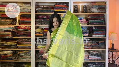 Parrot Green Pure Kanchipuram Silk Saree with Tissue Borders