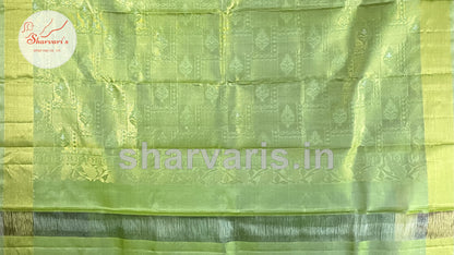 Parrot Green Pure Kanchipuram Silk Saree with Tissue Borders