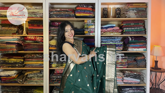 Bottle Green Muga Katan Semi Silk Saree