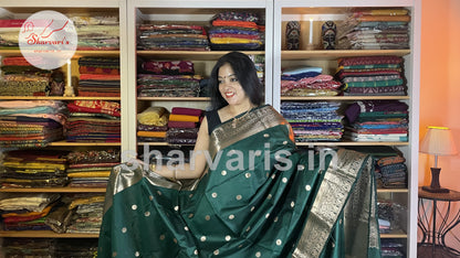 Bottle Green Muga Katan Semi Silk Saree