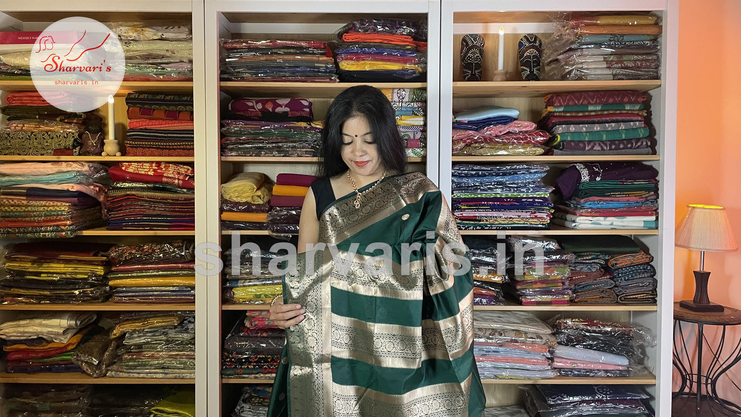 Bottle Green Muga Katan Semi Silk Saree