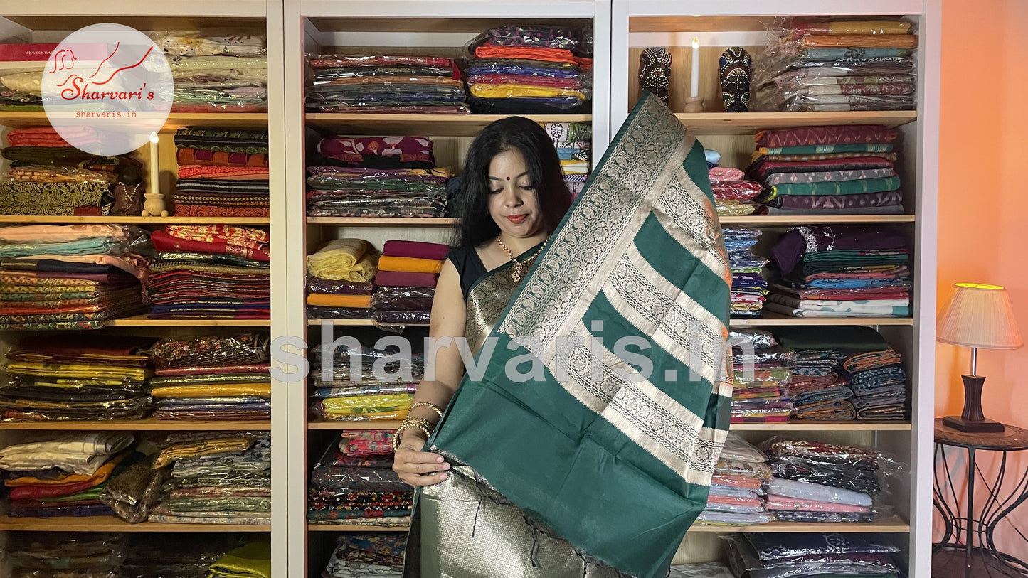 Bottle Green Muga Katan Semi Silk Saree