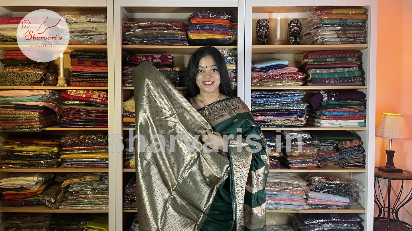 Bottle Green Muga Katan Semi Silk Saree