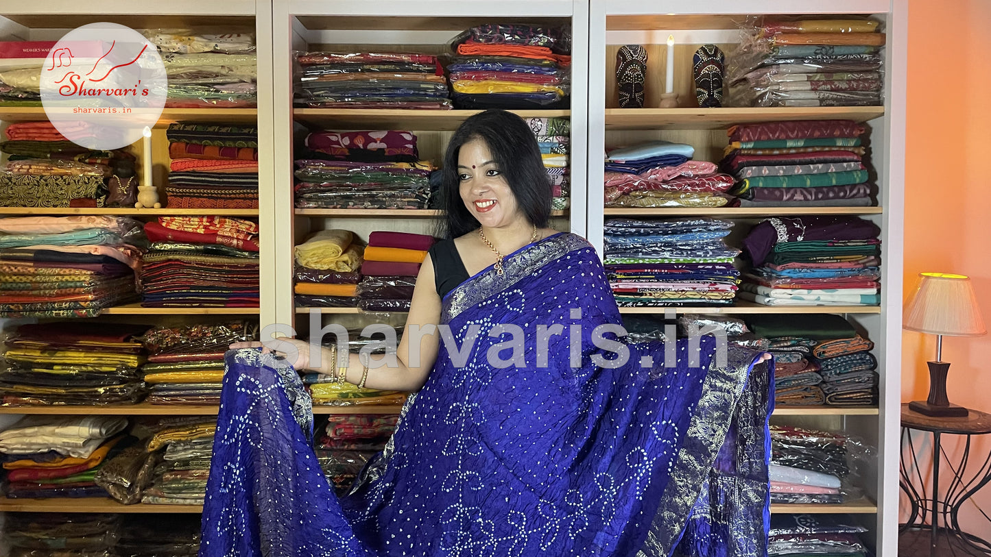 Royal Blue Bandhani Lightweight Silk Saree with Zari Borders and Pallu