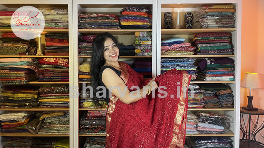 Pure Red Bandhani Lightweight Silk Saree with Zari Work Borders and Pallu