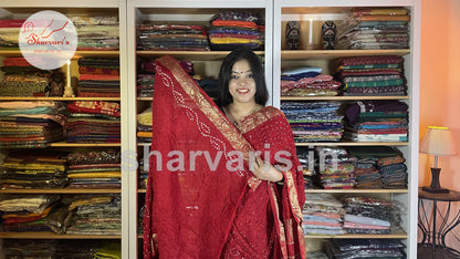 Pure Red Bandhani Lightweight Silk Saree with Zari Work Borders and Pallu