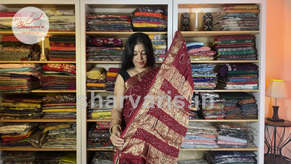 Maroon Bandhani Lightweight Silk Saree with Zari Borders and Pallu