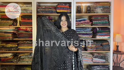 Black Taffeta Silk Bandhani Saree