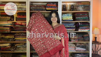 Red Faux Georgette Leheriya Saree with Embroidered Borders and Blouse