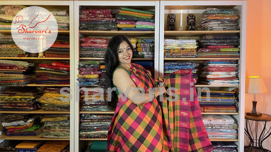 Multi Color Checks Arani Semi Silk Saree with Buttas