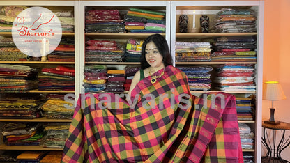 Multi Color Checks Arani Semi Silk Saree with Buttas