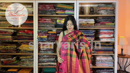 Multi Color Checks Arani Semi Silk Saree with Buttas