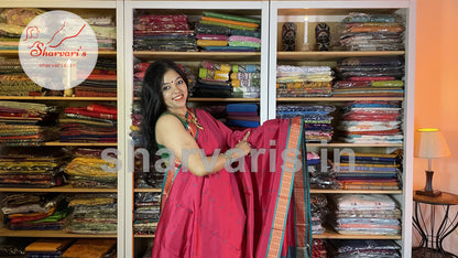 Magenta and Slate Grey Arani Semi Silk Saree with Intricate Thread Work