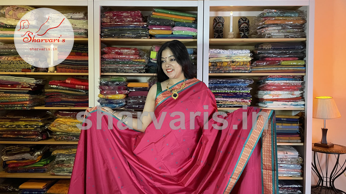 Magenta and Slate Grey Arani Semi Silk Saree with Intricate Thread Work