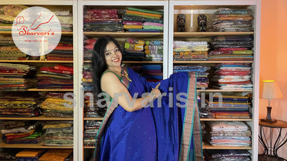 Royal Blue and Peacock Green Arani Semi Silk Saree with Intricate Thread Work