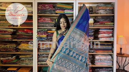 Royal Blue and Peacock Green Arani Semi Silk Saree with Intricate Thread Work