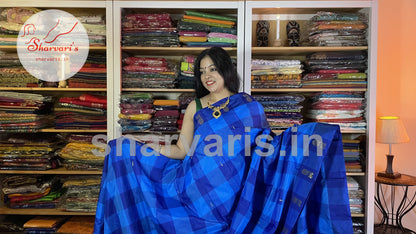 Light and Lapis Blue Arani Semi Silk Saree with Checks and Buttas