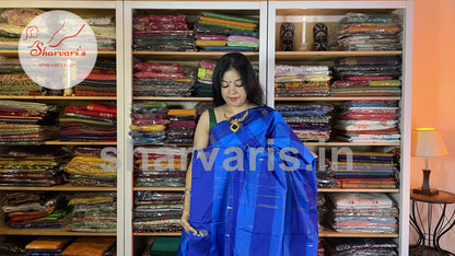 Light and Lapis Blue Arani Semi Silk Saree with Checks and Buttas