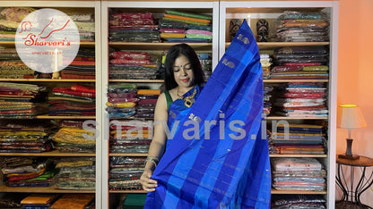 Light and Lapis Blue Arani Semi Silk Saree with Checks and Buttas