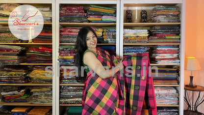 Multi Colored Arani Semi Silk Saree with Checks and Buttas