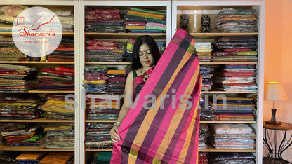 Multi Colored Arani Semi Silk Saree with Checks and Buttas