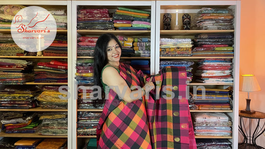 Multi Coloured Arani Semi Silk Saree with Checks and Buttas