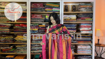 Multi Coloured Arani Semi Silk Saree with Checks and Buttas