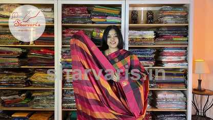 Multi Coloured Arani Semi Silk Saree with Checks and Buttas